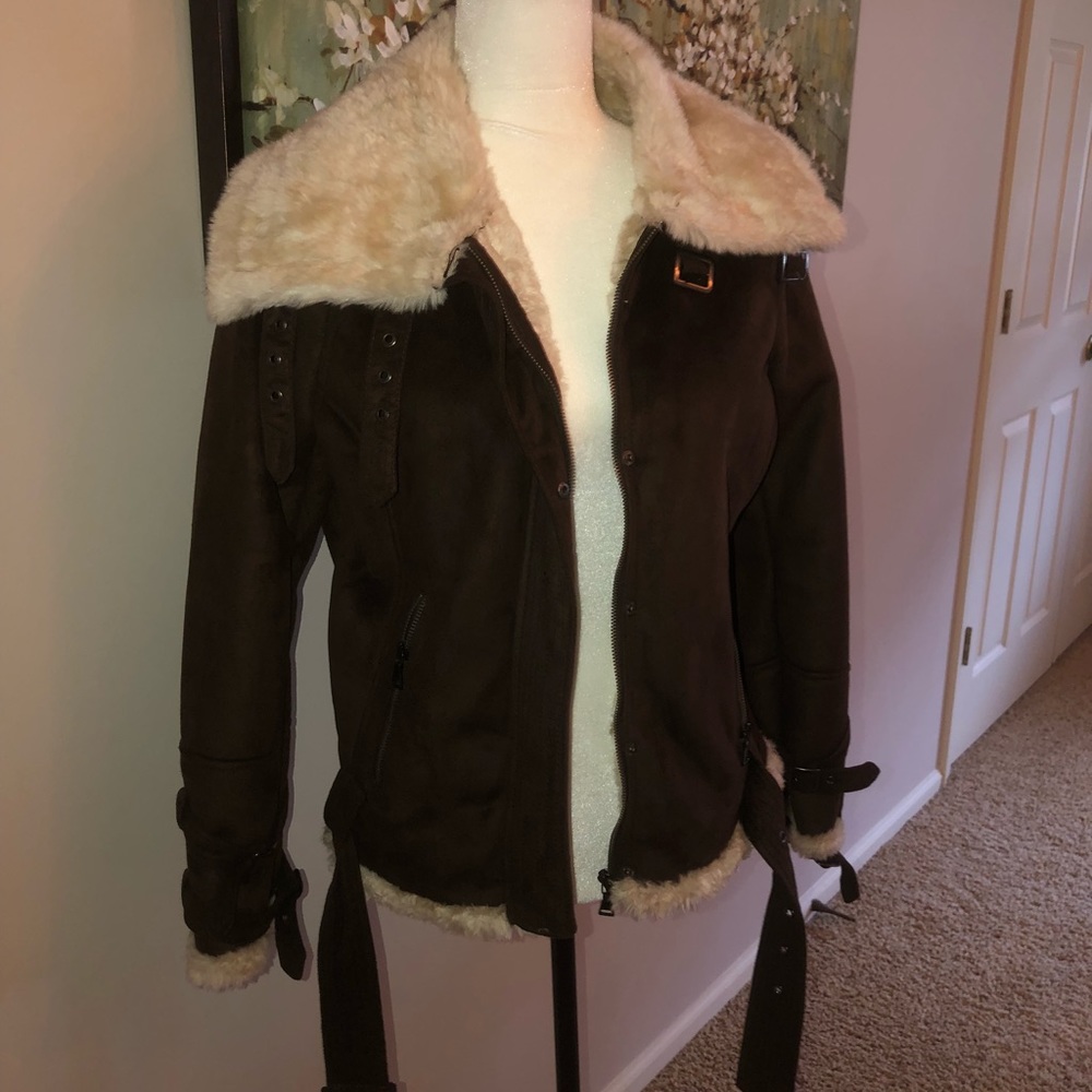 Suede and faux fur coat